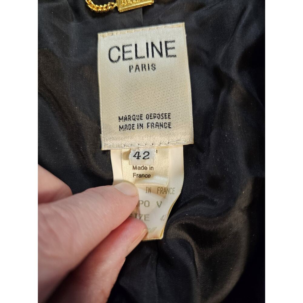 Celine Paris Vintage Wool Mohair Leather Blazer Women's Size 42 Authenticated - Picture 7 of 12
